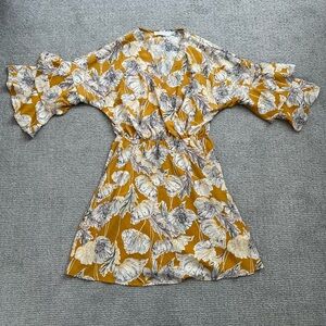 All in Favor Mustard Floral Dress
